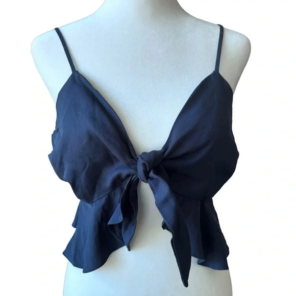 Caren Forbes Navy Blue Spaghetti Strap Front Tie Crop Top womens size S - Picture 1 of 10